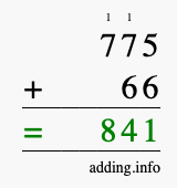 Calculate 775 + 66 using long addition