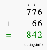 Calculate 776 + 66 using long addition