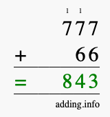 Calculate 777 + 66 using long addition
