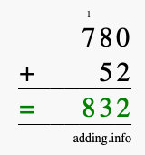 Calculate 780 + 52 using long addition
