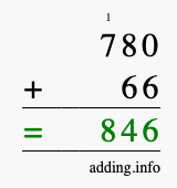 Calculate 780 + 66 using long addition