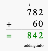 Calculate 782 + 60 using long addition