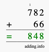 Calculate 782 + 66 using long addition