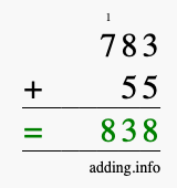Calculate 783 + 55 using long addition