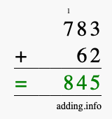 Calculate 783 + 62 using long addition