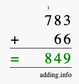 Calculate 783 + 66 using long addition