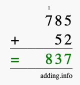 Calculate 785 + 52 using long addition