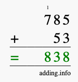 Calculate 785 + 53 using long addition