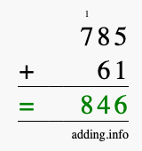 Calculate 785 + 61 using long addition