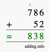 Calculate 786 + 52 using long addition