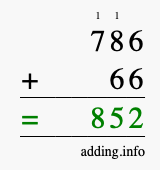 Calculate 786 + 66 using long addition