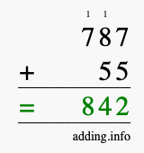 Calculate 787 + 55 using long addition