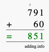 Calculate 791 + 60 using long addition