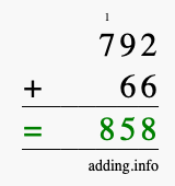 Calculate 792 + 66 using long addition