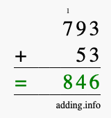 Calculate 793 + 53 using long addition