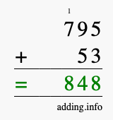 Calculate 795 + 53 using long addition