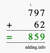 Calculate 797 + 62 using long addition