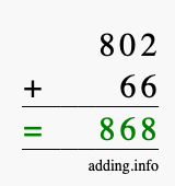 Calculate 802 + 66 using long addition