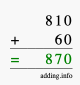 Calculate 810 + 60 using long addition