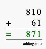 Calculate 810 + 61 using long addition