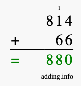 Calculate 814 + 66 using long addition