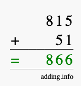 Calculate 815 + 51 using long addition