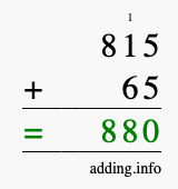 Calculate 815 + 65 using long addition
