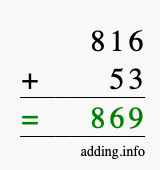 Calculate 816 + 53 using long addition