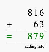 Calculate 816 + 63 using long addition