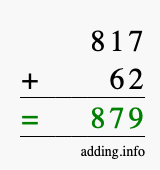 Calculate 817 + 62 using long addition