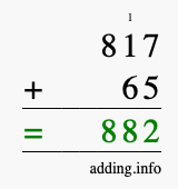 Calculate 817 + 65 using long addition