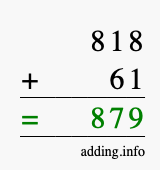 Calculate 818 + 61 using long addition