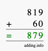 Calculate 819 + 60 using long addition