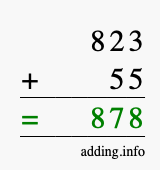 Calculate 823 + 55 using long addition
