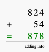 Calculate 824 + 54 using long addition