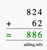 Calculate 824 + 62 using long addition