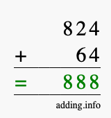 Calculate 824 + 64 using long addition