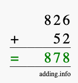 Calculate 826 + 52 using long addition