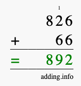 Calculate 826 + 66 using long addition