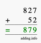 Calculate 827 + 52 using long addition