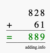 Calculate 828 + 61 using long addition