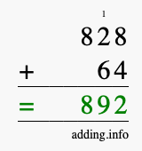 Calculate 828 + 64 using long addition