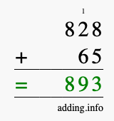 Calculate 828 + 65 using long addition