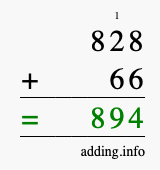 Calculate 828 + 66 using long addition
