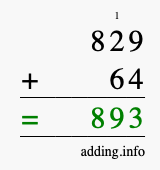 Calculate 829 + 64 using long addition