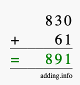 Calculate 830 + 61 using long addition