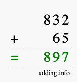 Calculate 832 + 65 using long addition