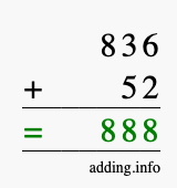 Calculate 836 + 52 using long addition