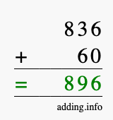 Calculate 836 + 60 using long addition