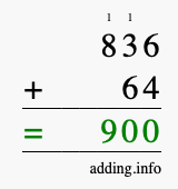 Calculate 836 + 64 using long addition